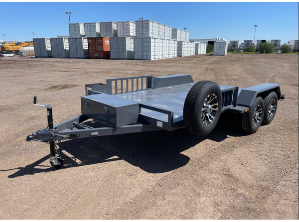 14' Double Axle Car Utility Hauler (GVWR 7500 lbs) with Spare Tire - Winch - Toolbox - Tie Downs - Gas Holder