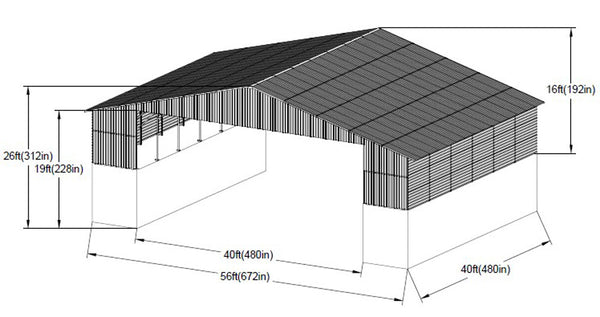 Steel Metal Shipping Container Roof Cover Kit #7 -56'x40'x26'high